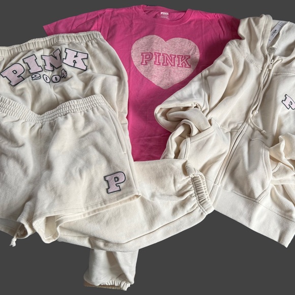 NEW LOT VICTORIAS SECRET PINK SHORTS TEE SHIRT PANTS & HOODIE XS/S